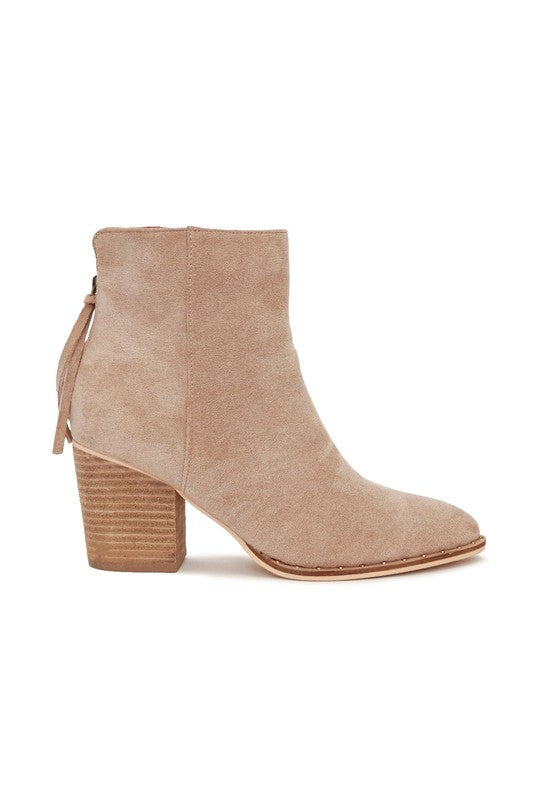 Suede Stacked Leather Block Heel Bootie