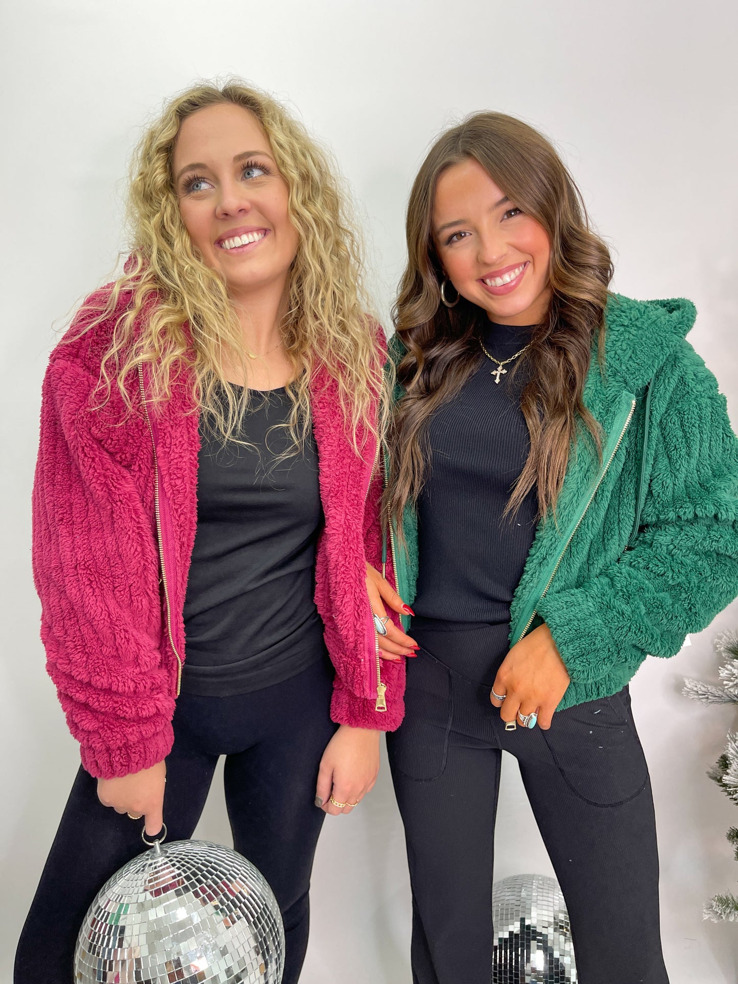 Hooded Ribbed Sherpa Jacket - Raspberry