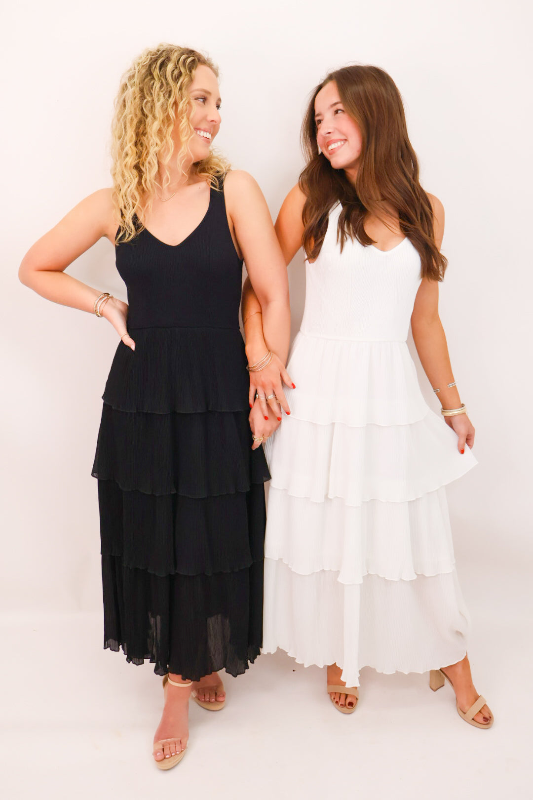 White Pleated Tiered Maxi Dress