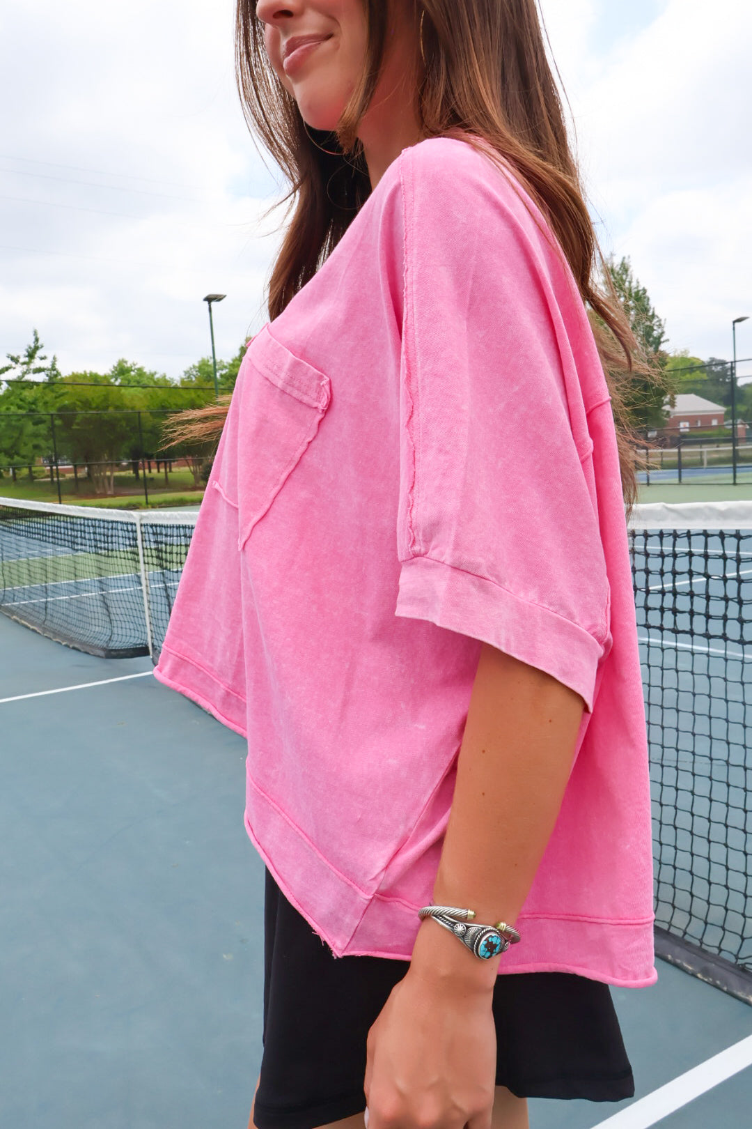 Washed Oversized Pocket Tee - Pink