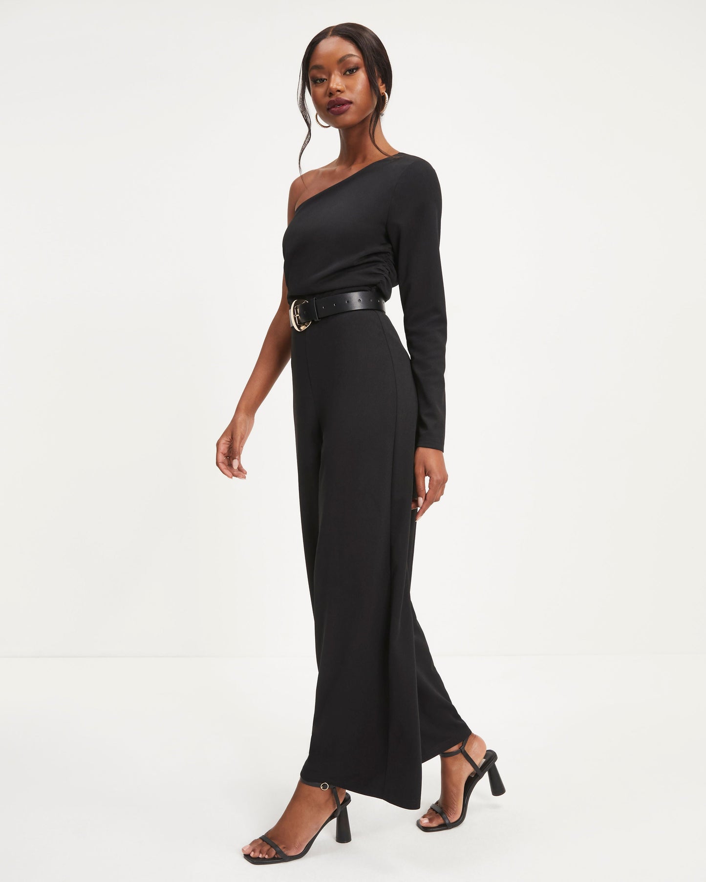 Elodie One Shoulder Drape Jumpsuit - Black