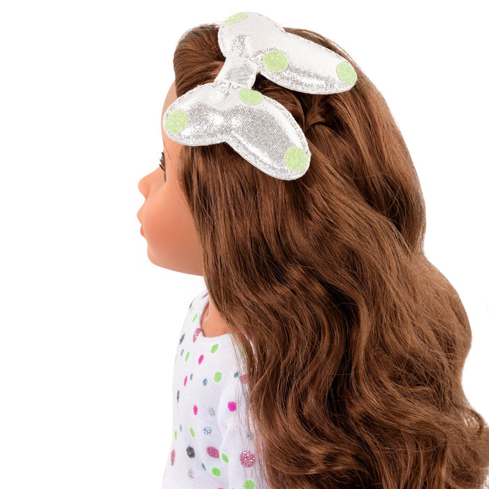 Glitter dress with bow for 14-inch doll