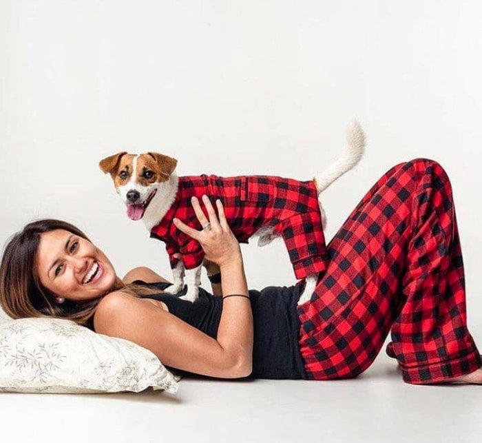 fabdog Pajamas Buffalo Red Check Flannel Holiday Dog Pajamas