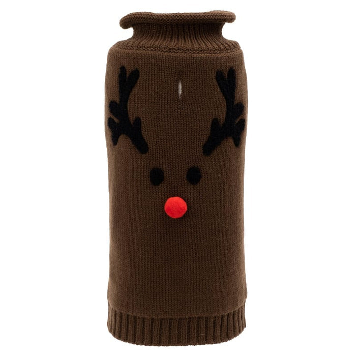 The Worthy Dog Sweaters 2XS Christmas Reindeer Face Warm Holiday Brown Turtleneck Dog Sweater