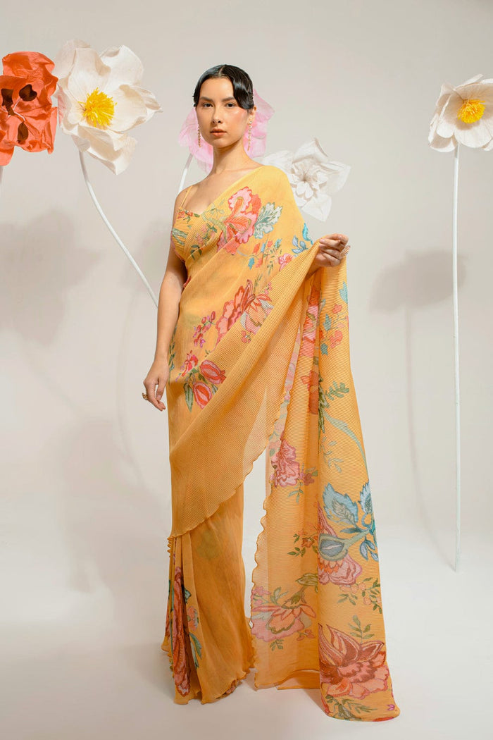 Women's chrome yellow festive saree