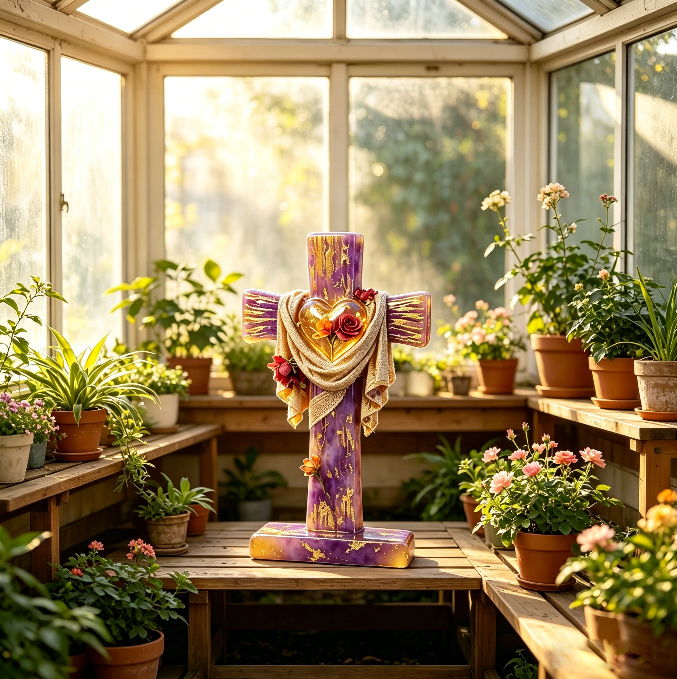 Elegant Heart Draped Scarf Cross Resin Mold