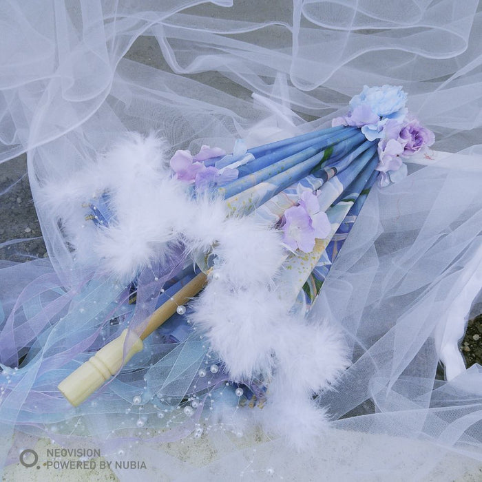Feathers Flower and Tassel Decorative Bridal Shower Parasol-Umbrella