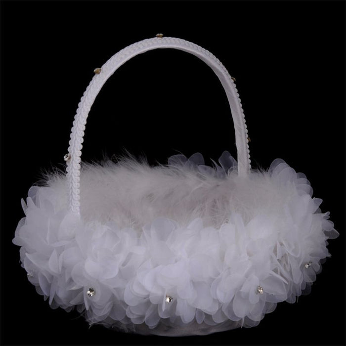 Floral Petals and Rhinestone Accents-White Flower Girl Basket