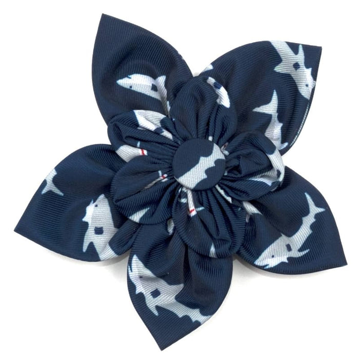 The Worthy Dog Bow Ties SM Jaws Sharks Navy Flower Pet Collar Attachment - 2 Sizes