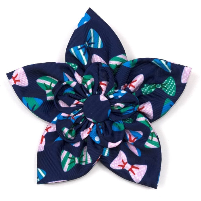 The Worthy Dog Bow Ties SM Navy Bow Ties Flower Pet Collar Attachment - 2 Sizes