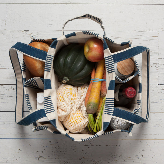 Navy Stripe Canvas Shopping Tote