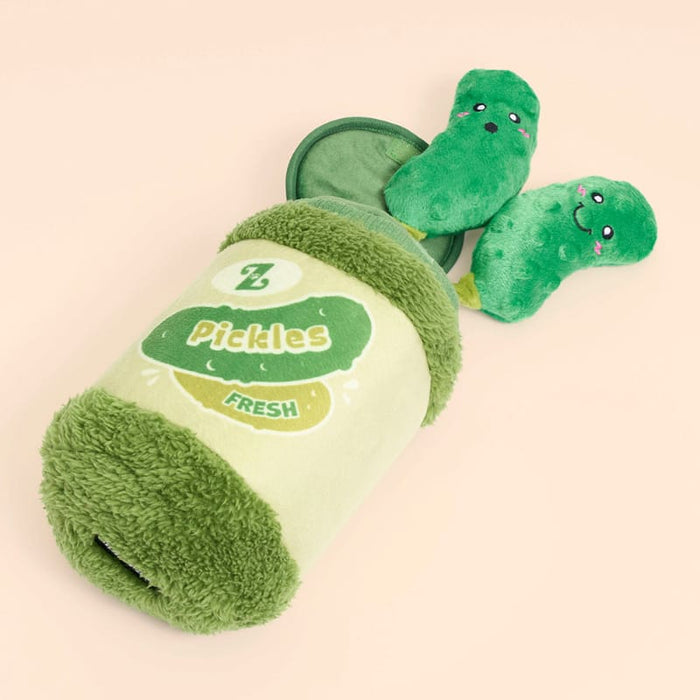 ZippyPaws dog toys Pickle Jar Bungee Burrow Interactive Plush Squeaky Dog Toy