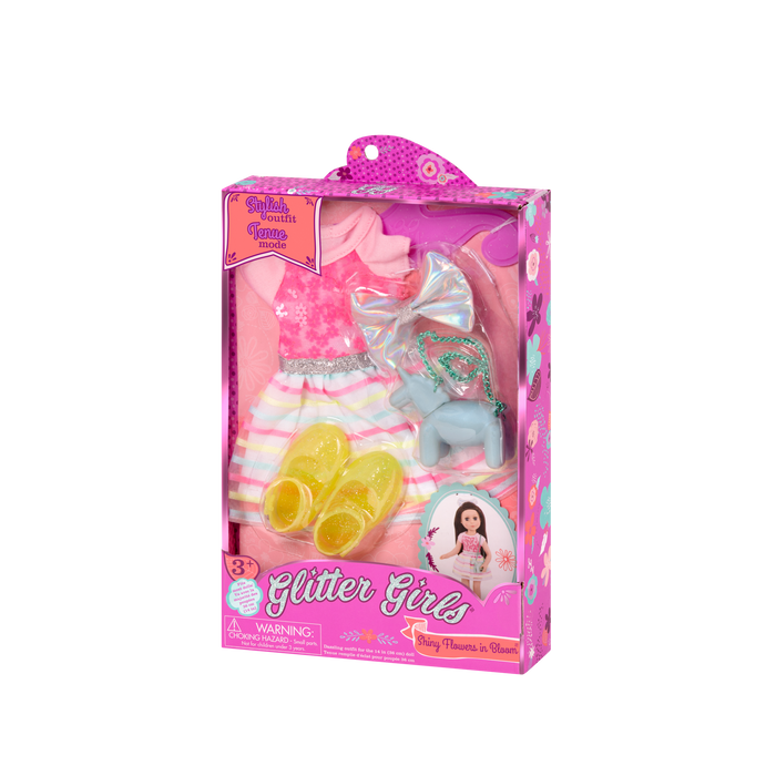 Rainbow floral dress for 14-inch doll