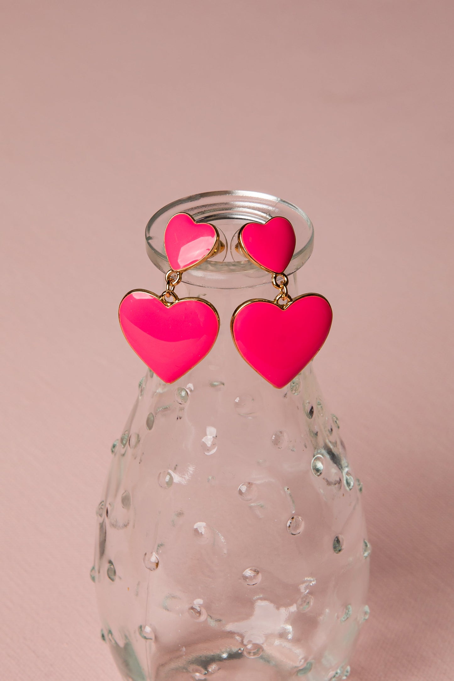 Elowen Pink Double Heart Drop Earrings