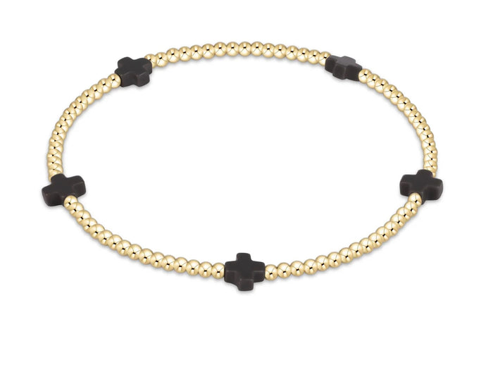 Signature Cross Small Gold Pattern 2MM Bead Bracelet -Onyx