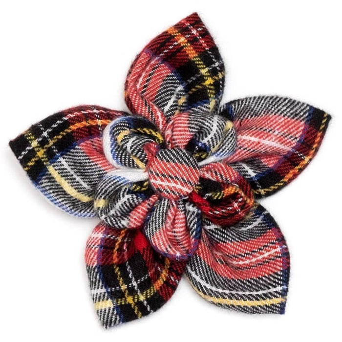 The Worthy Dog Bow Ties SM Stewart Tartan Red Plaid Flower Pet Collar Attachment - 2 Sizes