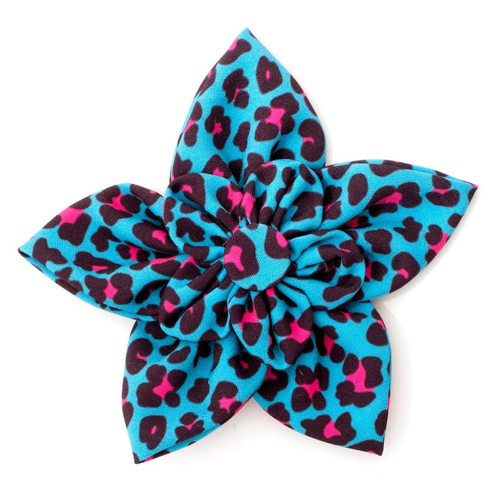 The Worthy Dog Bow Ties Teal Leopard Flower Pet Collar Attachment - Size Small