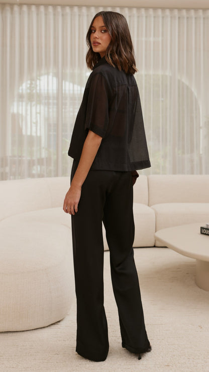 Deanna Sheer Button Up Shirt - Black