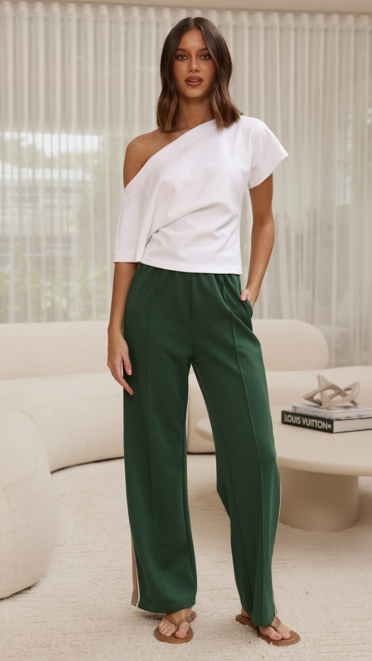 Isaiah Racer Stripe Pleated Trackpants - Green/Beige