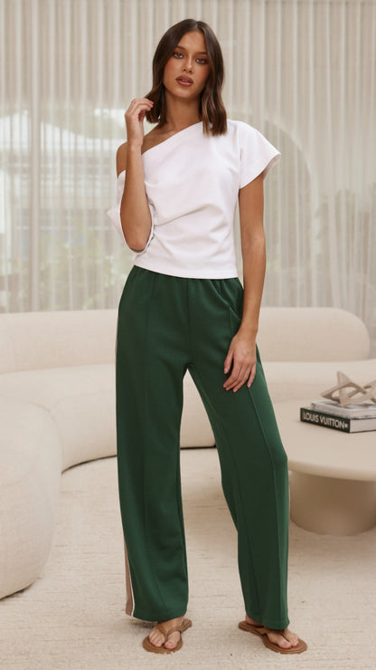 Isaiah Racer Stripe Pleated Trackpants - Green/Beige