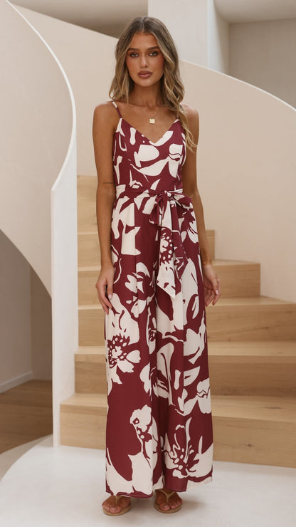 Melina Jumpsuit - Merlot Floral