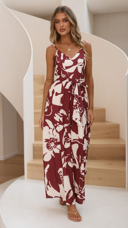 Melina Jumpsuit - Merlot Floral