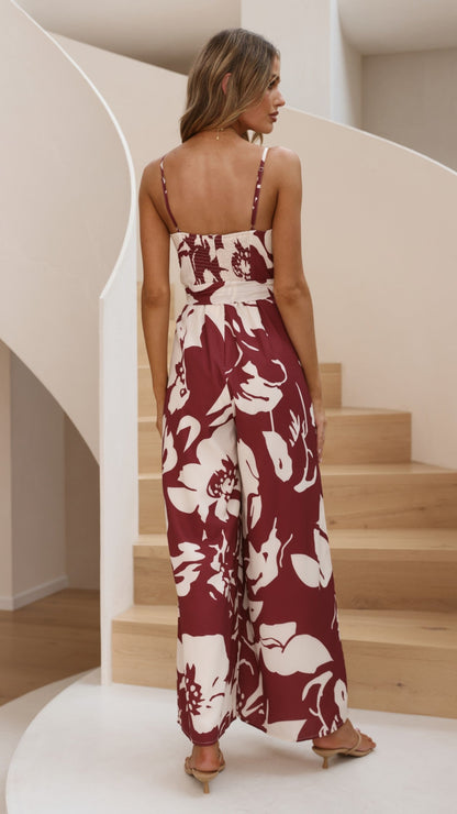 Melina Jumpsuit - Merlot Floral