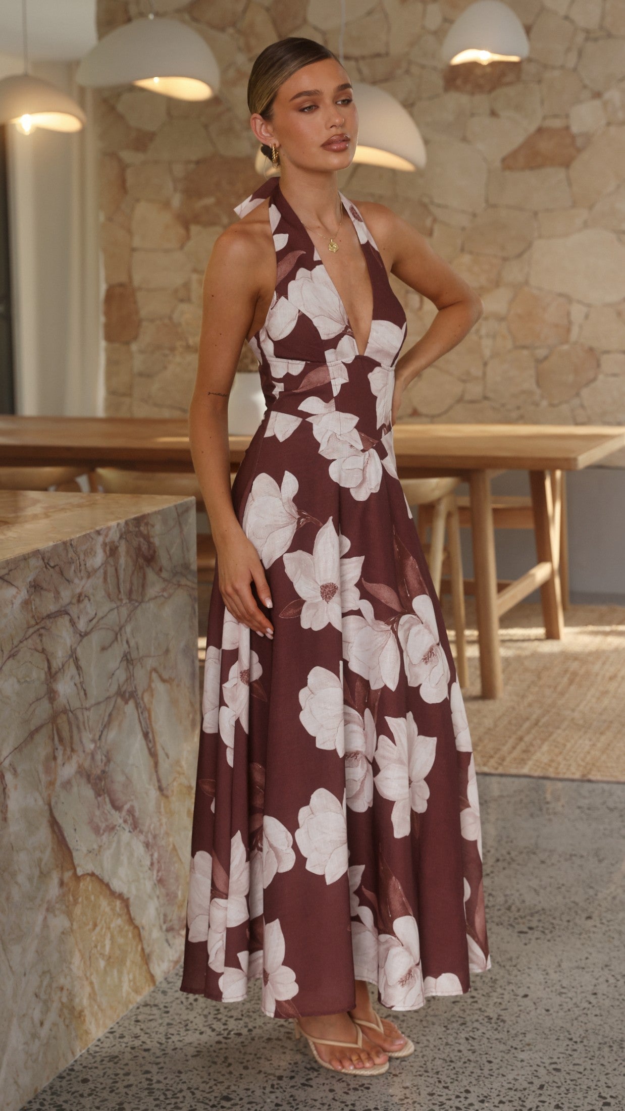 Skye Maxi Dress - Chocolate/White Floral