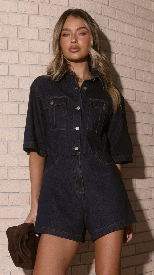 Rayla Denim Playsuit - Dark Blue