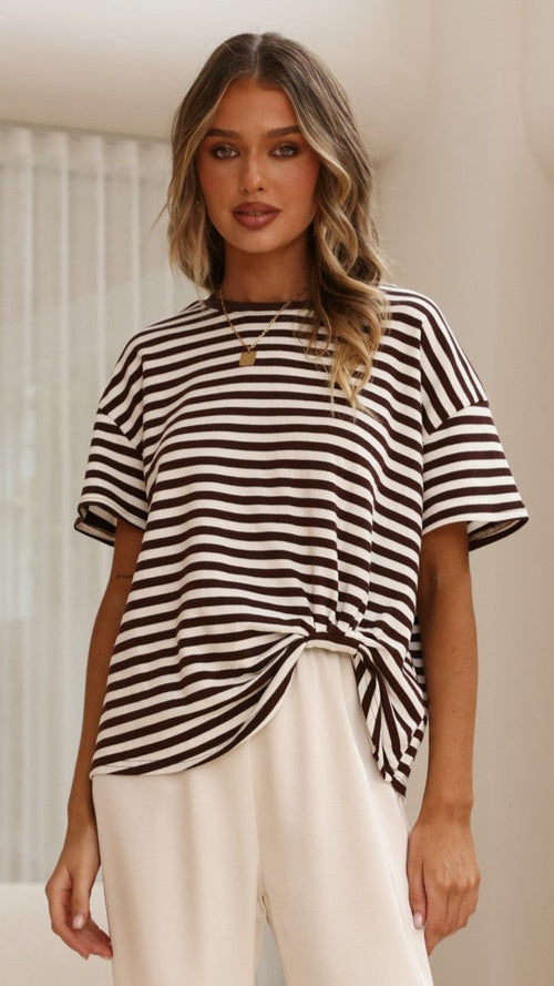 Clara Tee - Choc/White Stripe