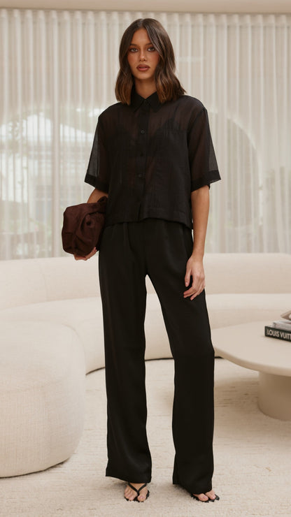 Deanna Sheer Button Up Shirt - Black
