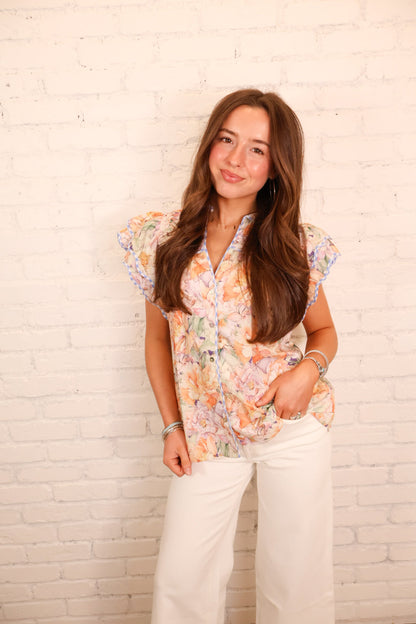Garden Party Floral Ruffle Blouse