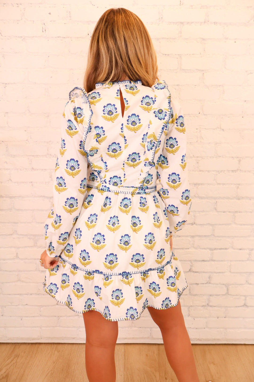 Blue Floral Tie Waist Dress