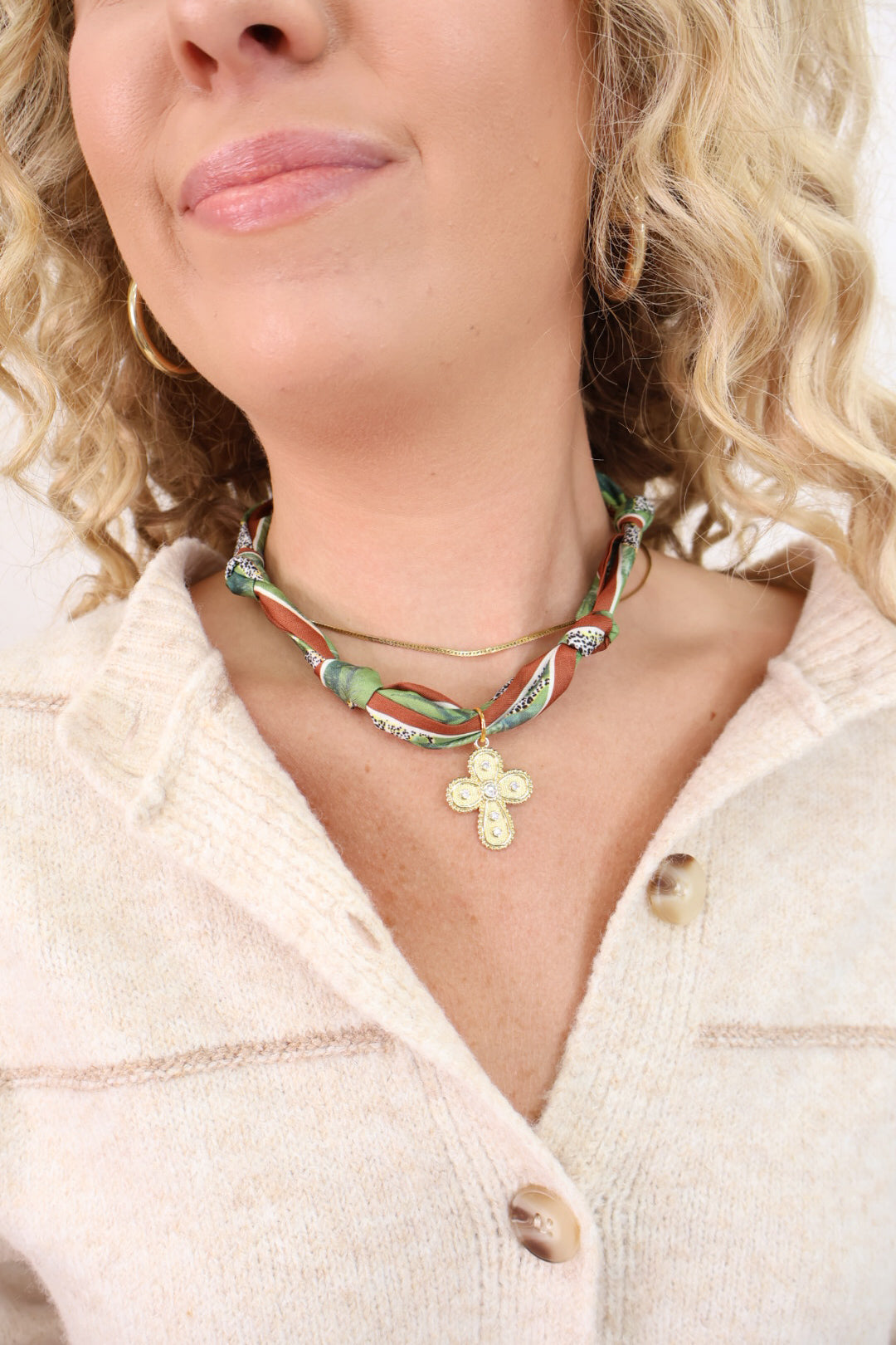 Green Cross Scarf Necklace