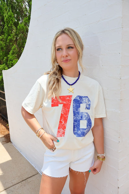 '76 Distressed Varsity Graphic Tee