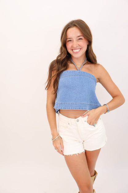 Denim Crop Halter Top