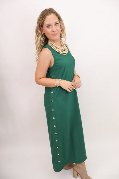 Gold Studded Sleeveless Midi Dress - Green