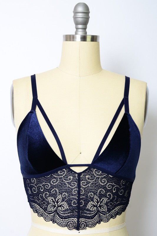 Romantic Velvet Bralette (Navy)