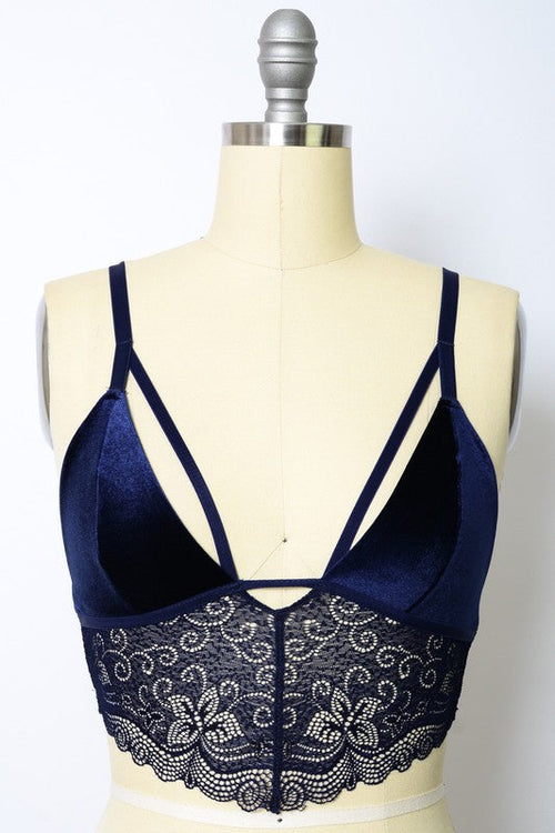 Romantic Velvet Bralette (Navy)