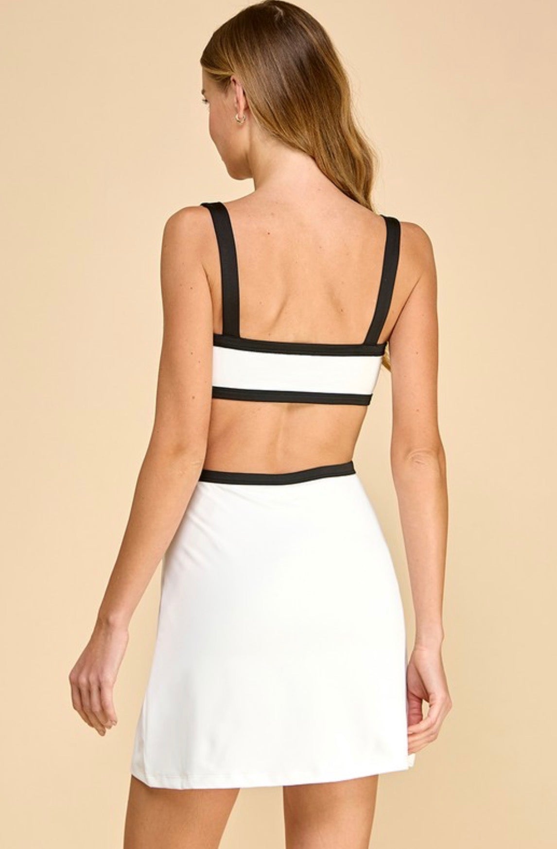 Contrast Trim Cutout Athletic Dress - White