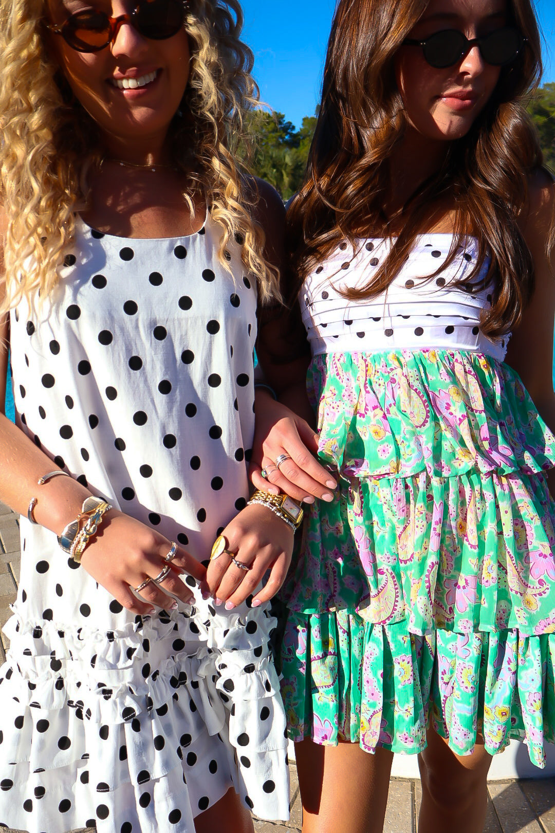 Mixed Print Polka Dot & Floral Tiered Mini Dress