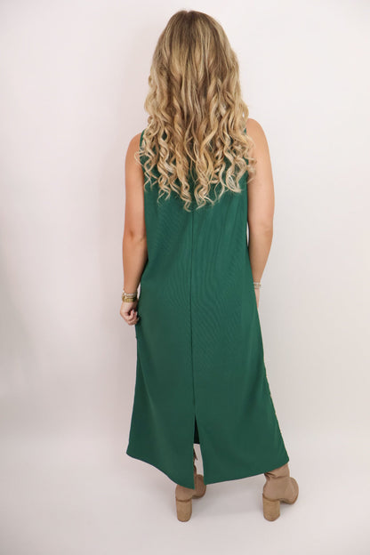 Gold Studded Sleeveless Midi Dress - Green