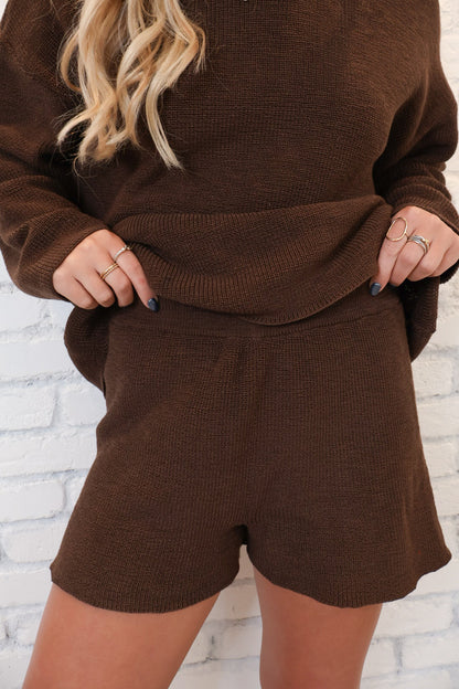 Cozy Knit Sweater Set - Chocolate Brown