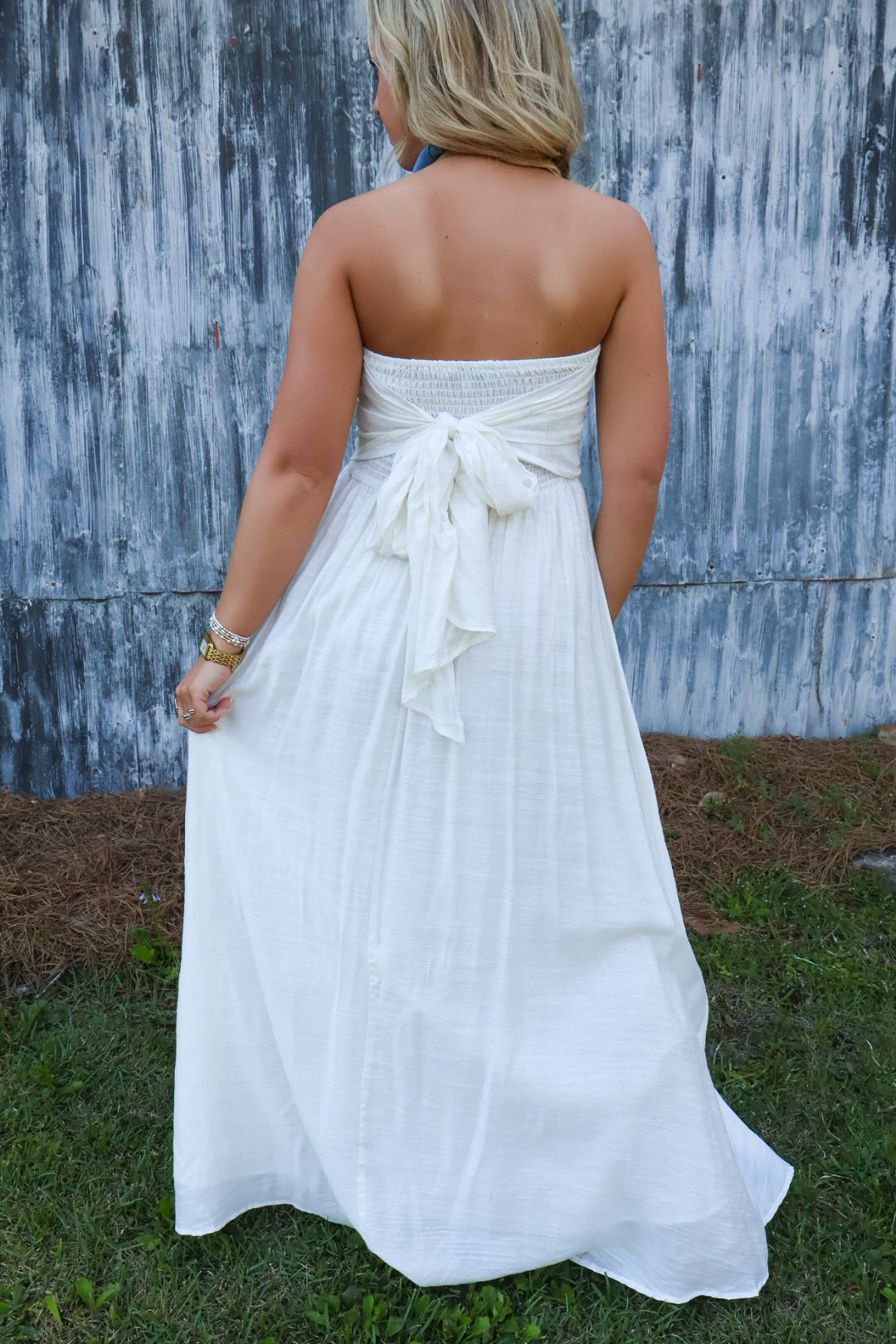 Off White Strapless Maxi Dress
