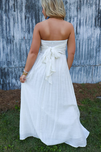 Off White Strapless Maxi Dress