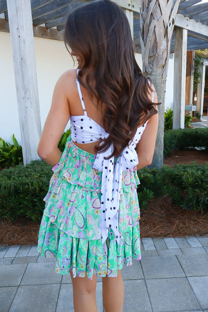 Mixed Print Polka Dot & Floral Tiered Mini Dress