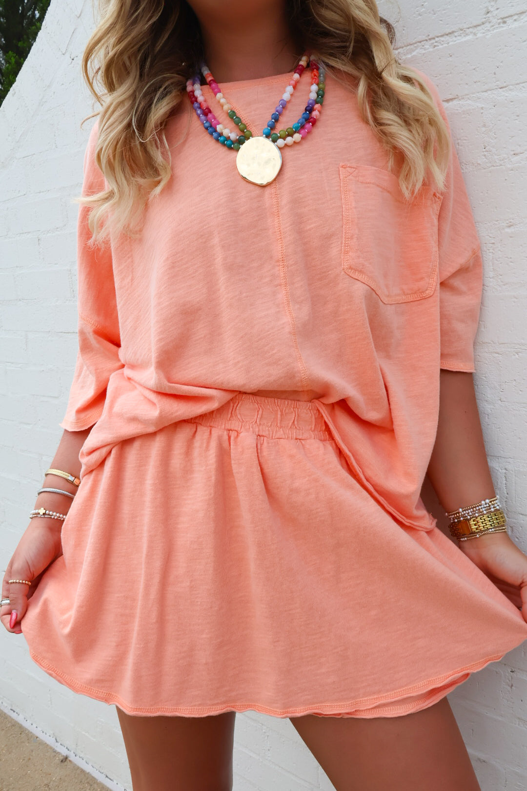 Slub Cotton Skort Set - Orange Creamsicle