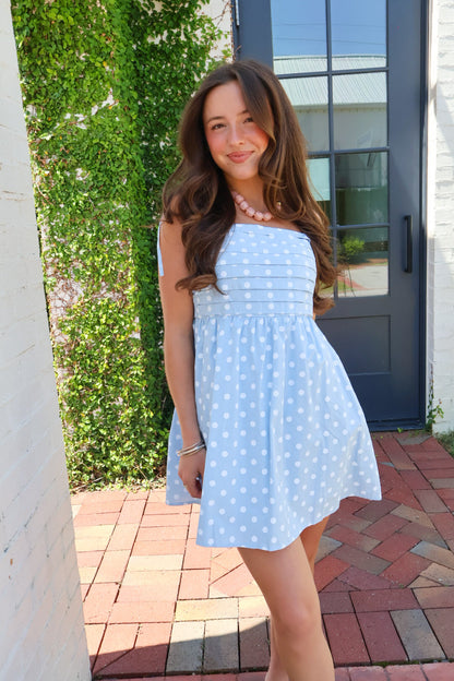 Blue Polka Dot Mini Dress