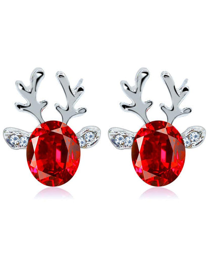 1Pair Christmas Reindeer Shaped Gem Stone Earrings