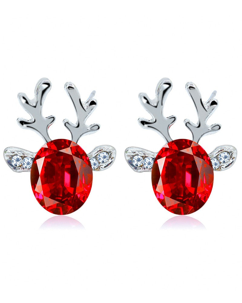 1Pair Christmas Reindeer Shaped Gem Stone Earrings